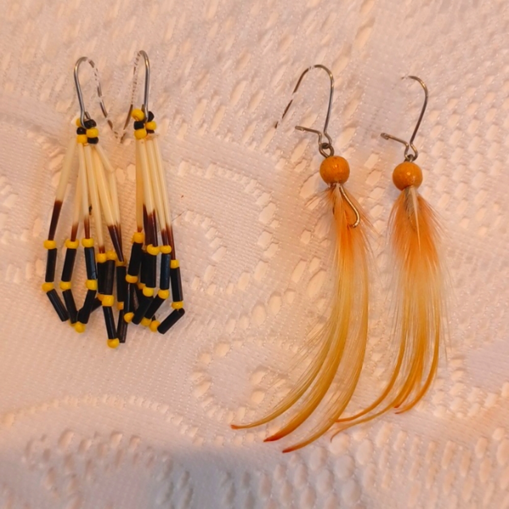 Porcupine Quill  Aboriginal Earrings - Canadian Hand Made 6384